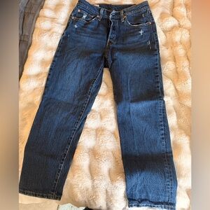 Levi's 501 Dark Blue Straight Leg Button Fly Women's Ankle Jeans